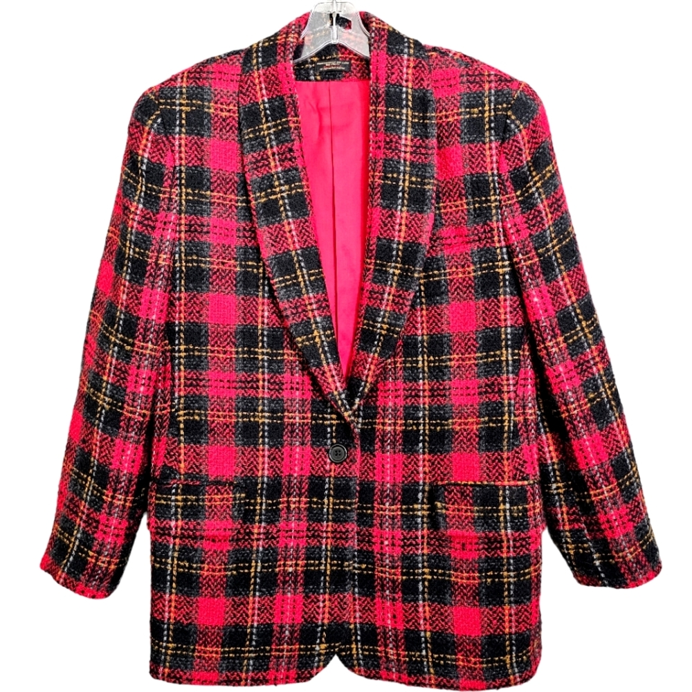 Vintage Ragalia Collection Tarten  Red,Black,Gold,Gray Plaid Tweed Coat/…